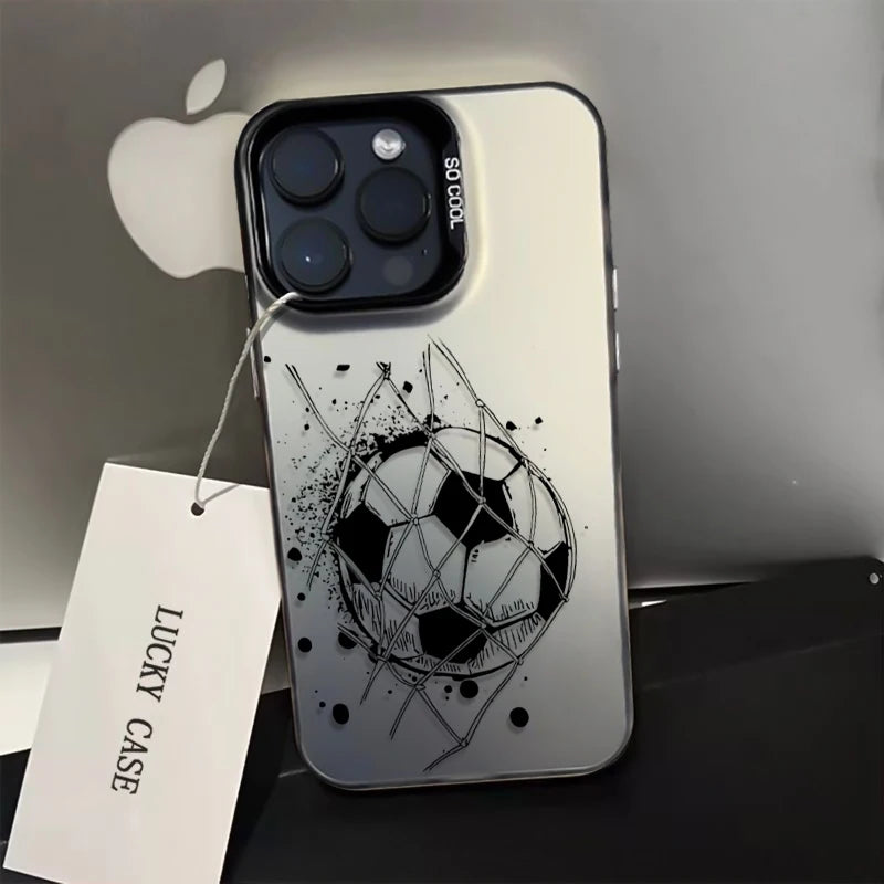 Football Theme Phone Case For iPhone 17 Pro Max 16 11 13 15 12 14 Laser Cover For iPhone Air XS Max XR X 8 7 Plus 17E 16E Funda