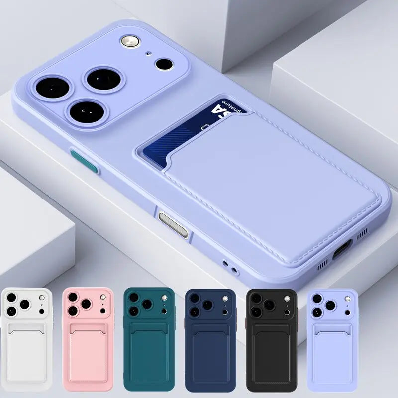 Classic Frosted Solid Colours Card Case For iPhone 17 Pro Max 16 15 14 13 12 11 Pro Max Mini Plus Silicone Drop-proof Soft Cover