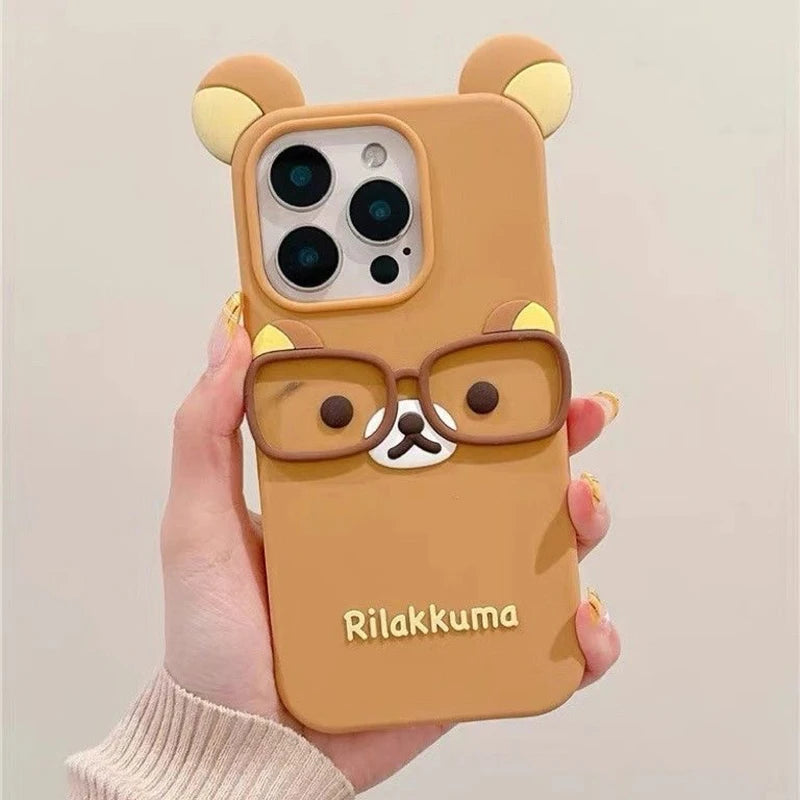 3D Rotate Lollipop Rilakkuma Cartoon Silicon Soft Phone Case for iPhone 17 16 Pro Max 15 Plus 14 Pro 13 12 11 7 8 Plus 5 5S SE