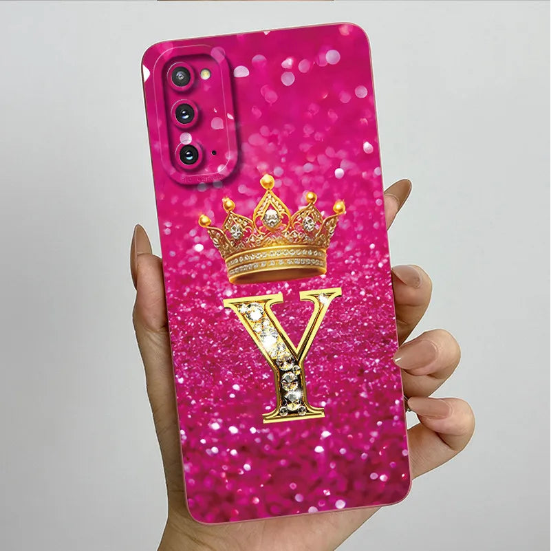 For Samsung S20 FE Plus Ultra Case Crown Letter Soft Liquid Silicone Phone Case For Galaxy S 20 S20FE Full Protection Back Cover