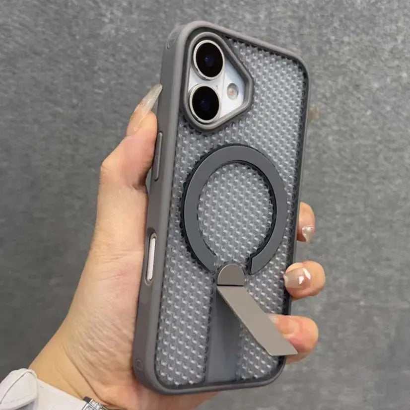 Heat Dissipation For Magsafe Magnetic Bracket Case For iPhone 17 Air 16 E 15 14 Plus 13 12 Pro Max 11 XR Breathable Stand Cover