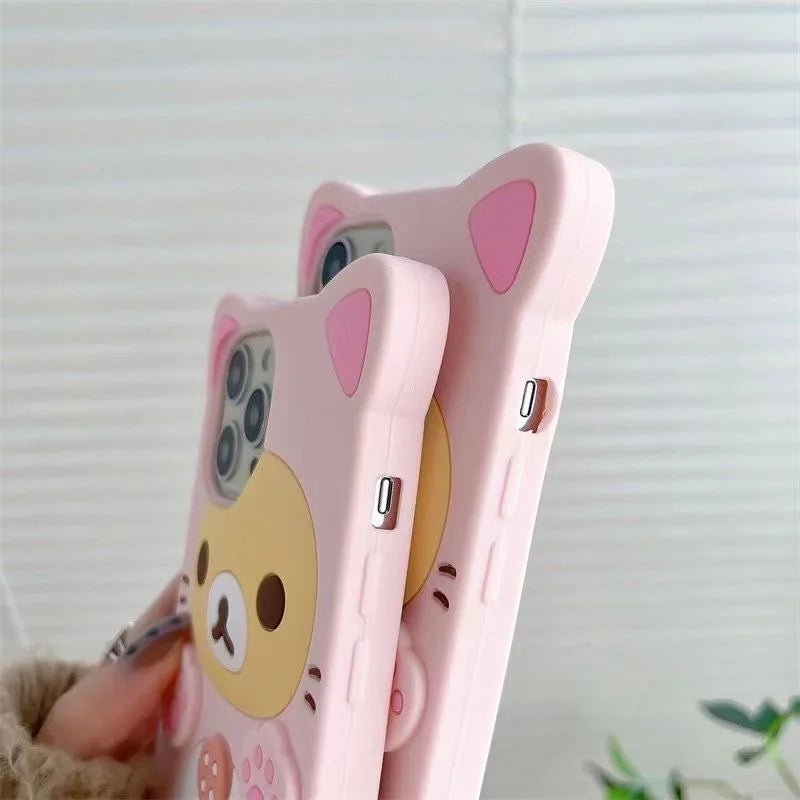 Lovely Bear Paw Pink Ears Cartoon Silicon Soft Phone Case for Samsung Galaxy A15 A14 A54 A53 S24 Ultra S23 Plus S22 S21 S20 FE
