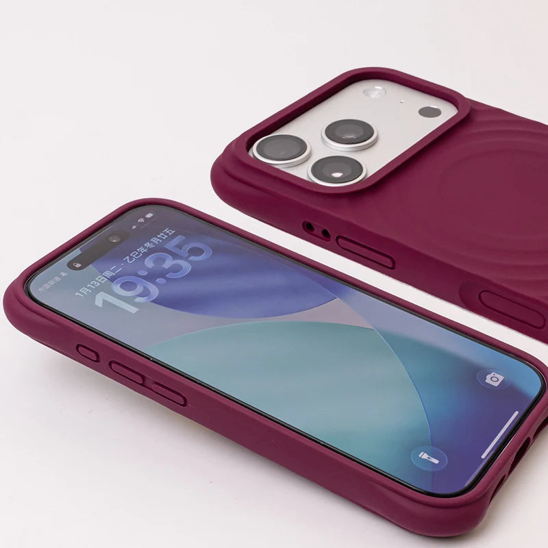 Solid Color Water Ripple Magnetic Case For iphone 17 17Pro Max 16 Pro 15 Liquid Silicone Wireless Charge Shockproof Matte Cover