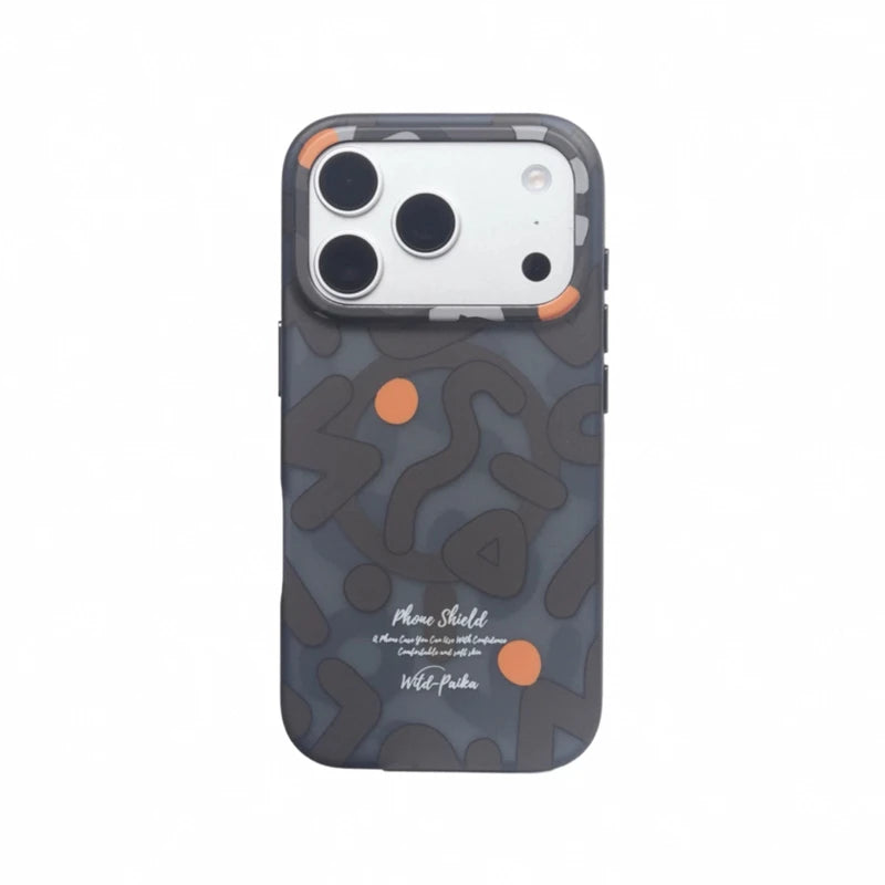 For MagSafe Geometric Graffiti Phone Case for iPhone 17 16 15 14 13 Pro Max Air Magnetic Wireless Charging Hard Shockproof Cover