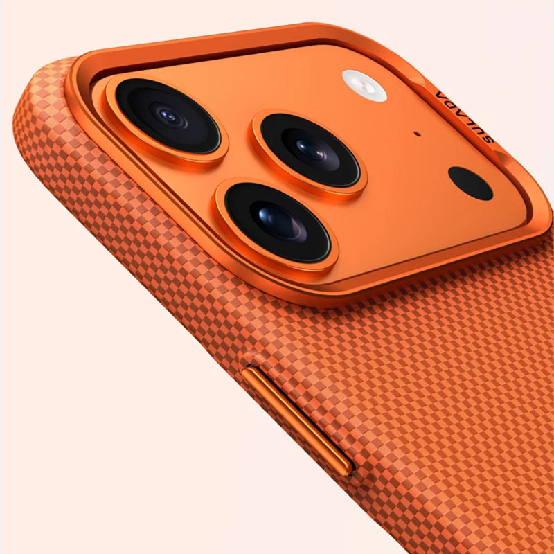 Alloy Lens Solid Color Magnetic Matte Phone Case for iPhone 17 Pro Max 16 Pro Carbon Fiber Texture Wireless Charge Frosted Cover