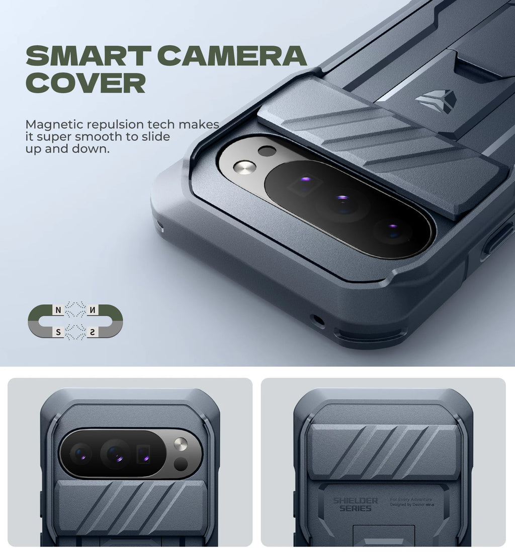 For Google Pixel 10/10 Pro Case with Slide Camera Cover and Built-in Screen Protector Kickstand Rugged Bumper Shockproof Cover