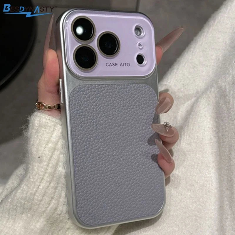 Luxury Crystal Large Window Candy Leather Case for iPhone 17 16 15 14 13 Pro Max 17Pro Shockproof Armor Bumper Plating Cover