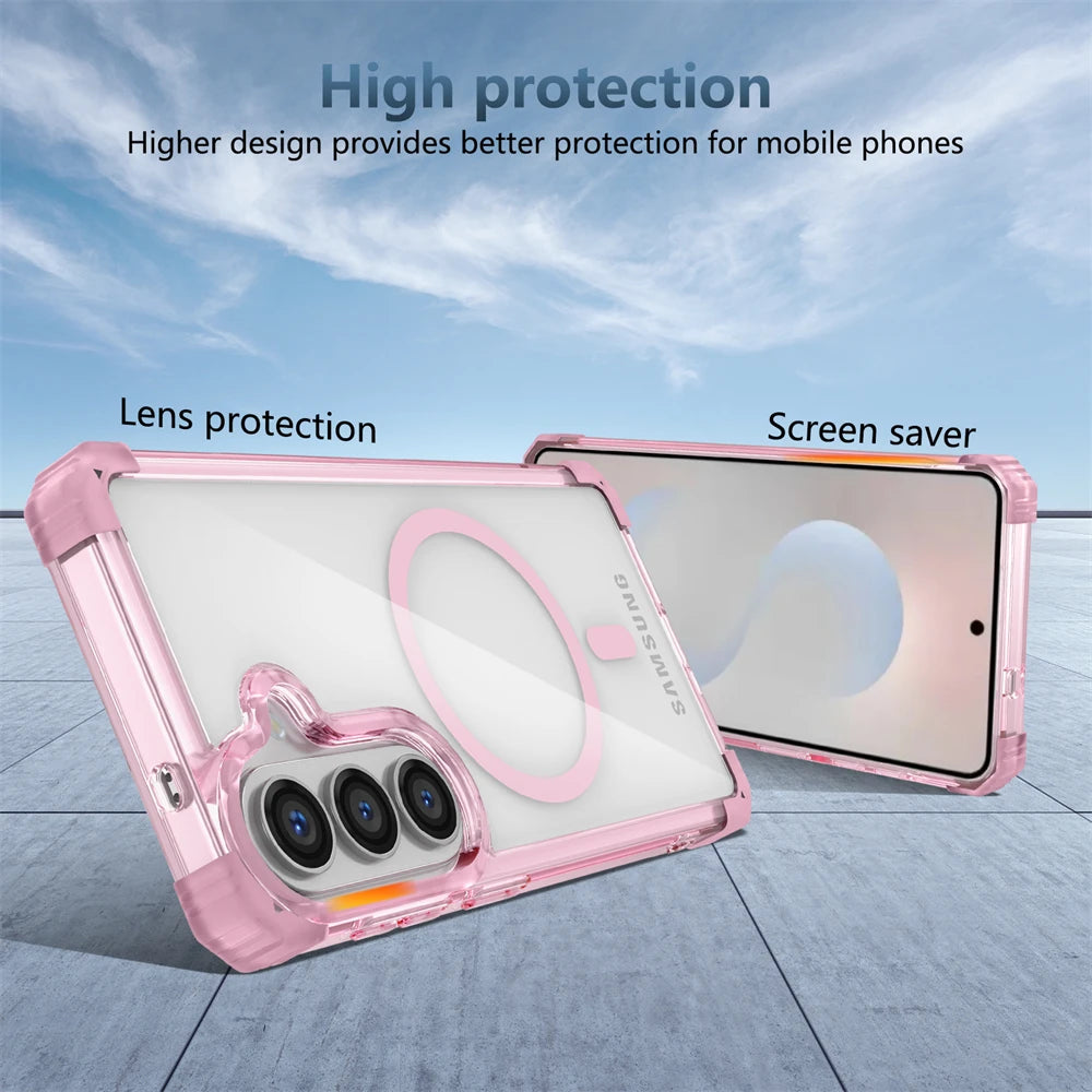 Corners Airbags Shockproof Clear Magnetic Case for Samsung Galaxy S26 S25 Edge S24 S23 Plus S22 S21 Ultra FE Glossy Cover Funda