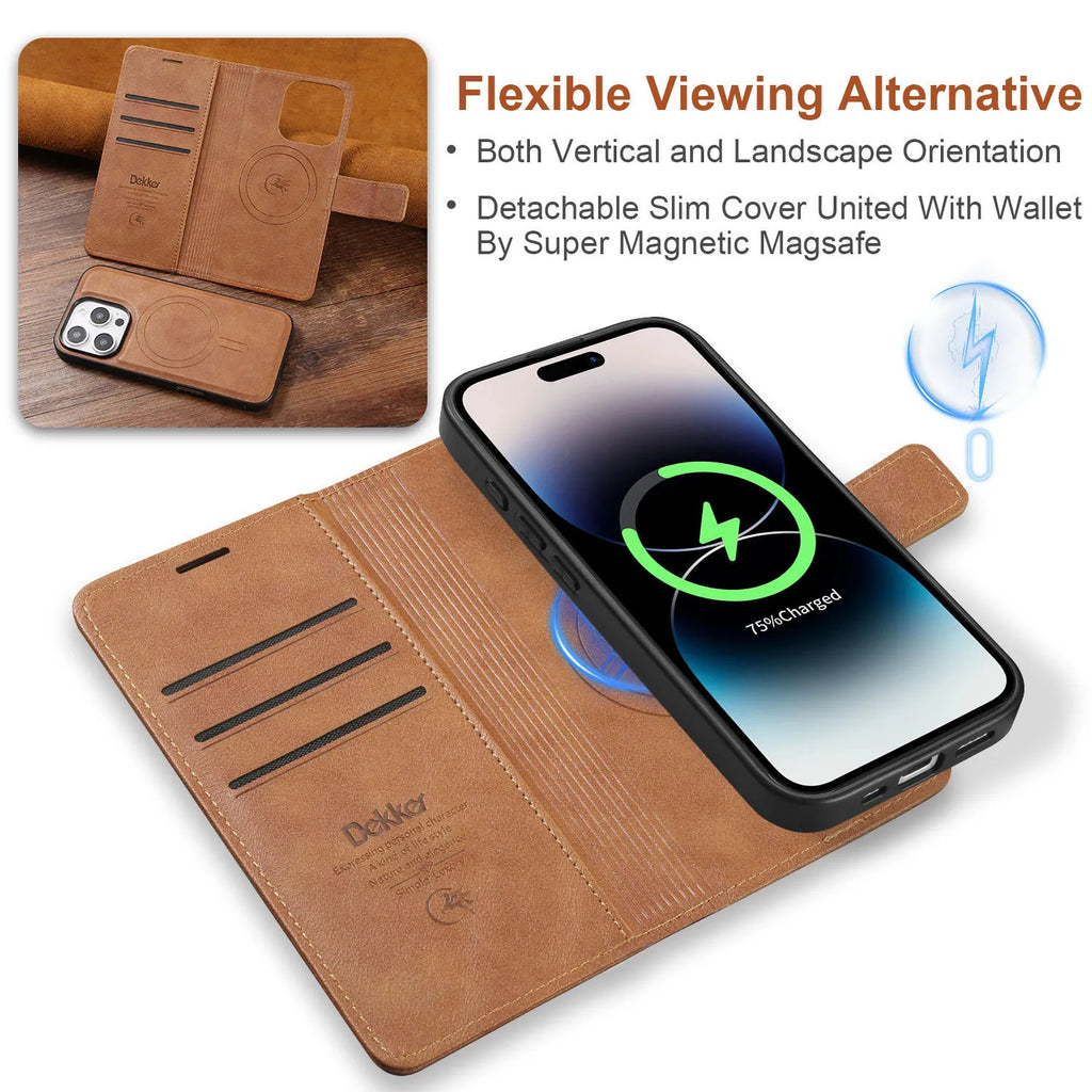 2 in 1 Detachable Card Solt Magnetic Wallet Leather Case For iPhone 16 Pro Max 15 Plus 14 13 12 Flip Bag Business For Magsafe