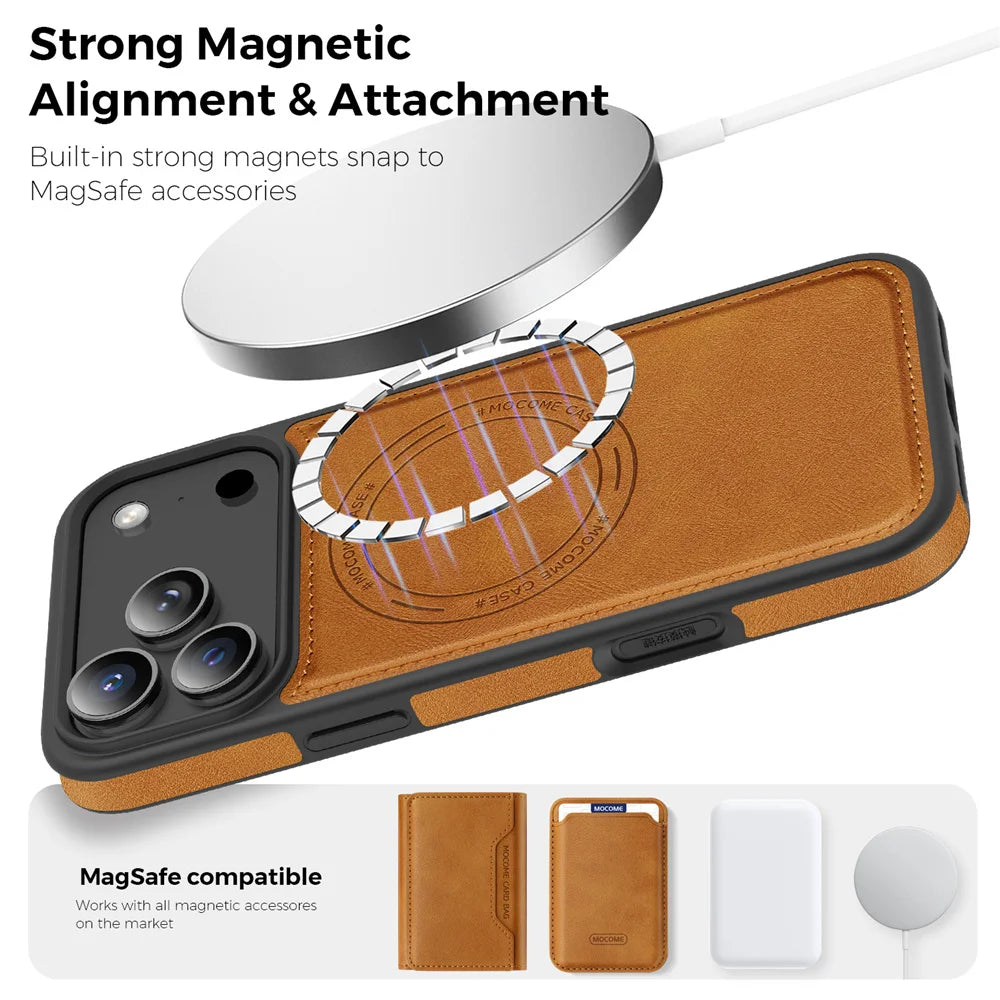 Magnetic Wireless Charging Back Leather Case For apple iPhone 17 Pro Max Air 16e 17e 16 15 14 Plus 13 Shockproof Magsafe Cover