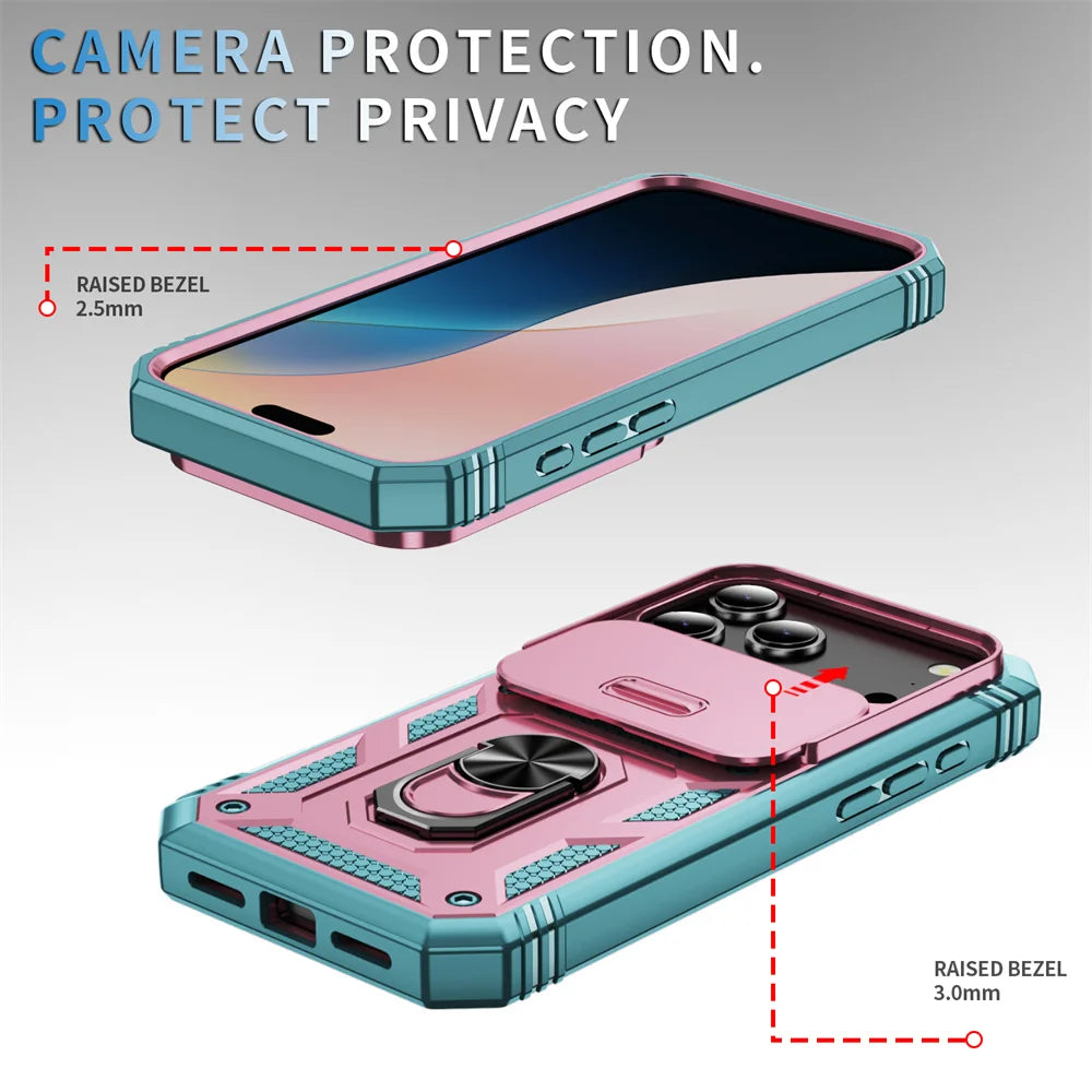 360 Ring Holder Kickstand Slide Camera Protection Phone Case for iPhone 17 Air 16 16E 15 14 Plus 13 12 11 XS X XR Pro Max Cover