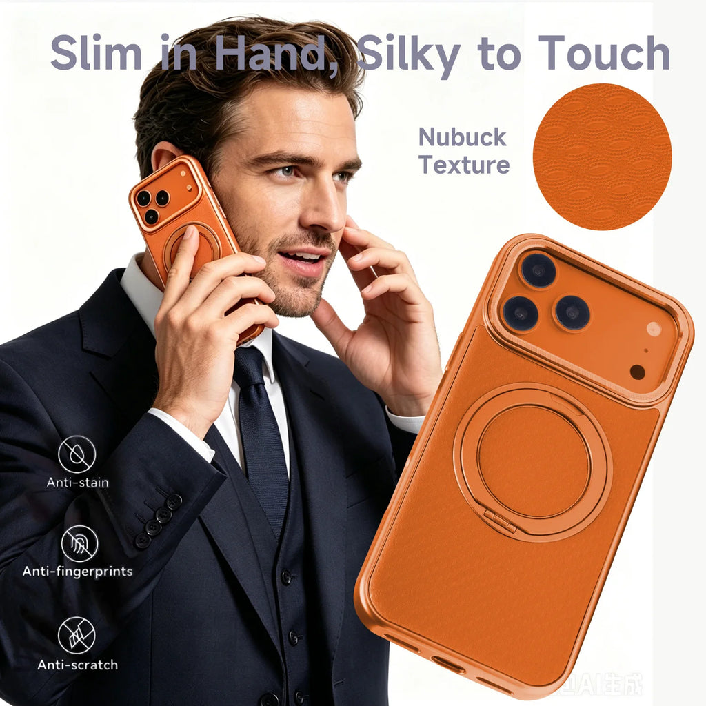 High Quality Texture360 Pivot Phone Case for IPhone17pro 17 ProMax Magnetic Ring Stand Wireless Charging Cover