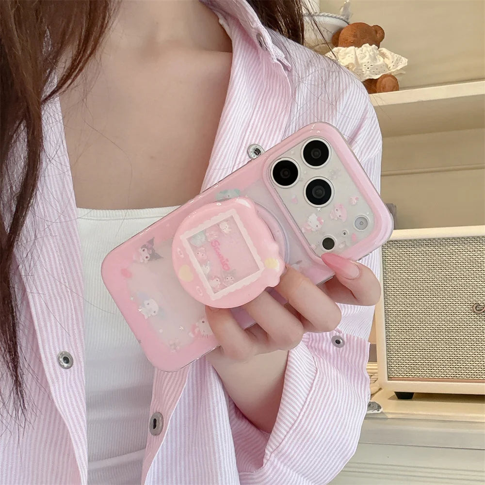 Kawaii Kuromi HelloKitty Magnetic Phone Case With Magsafe Shake Cartoon Stand  for iPhone 17 Pro 16 15 16 Max 15 Pro Max Cover