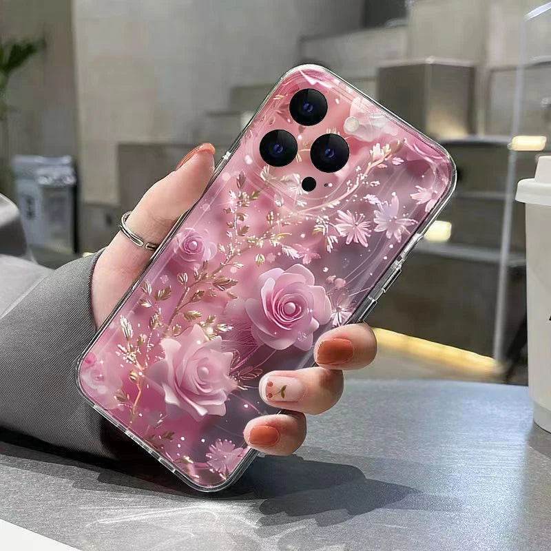 Flower Creative Pink Rose Silicone Phone Case For Samsung Galaxy S25 Ultra S24 S23 S21 FE S22 Plus A16 A36 A35 A55 A54 A53 Cover