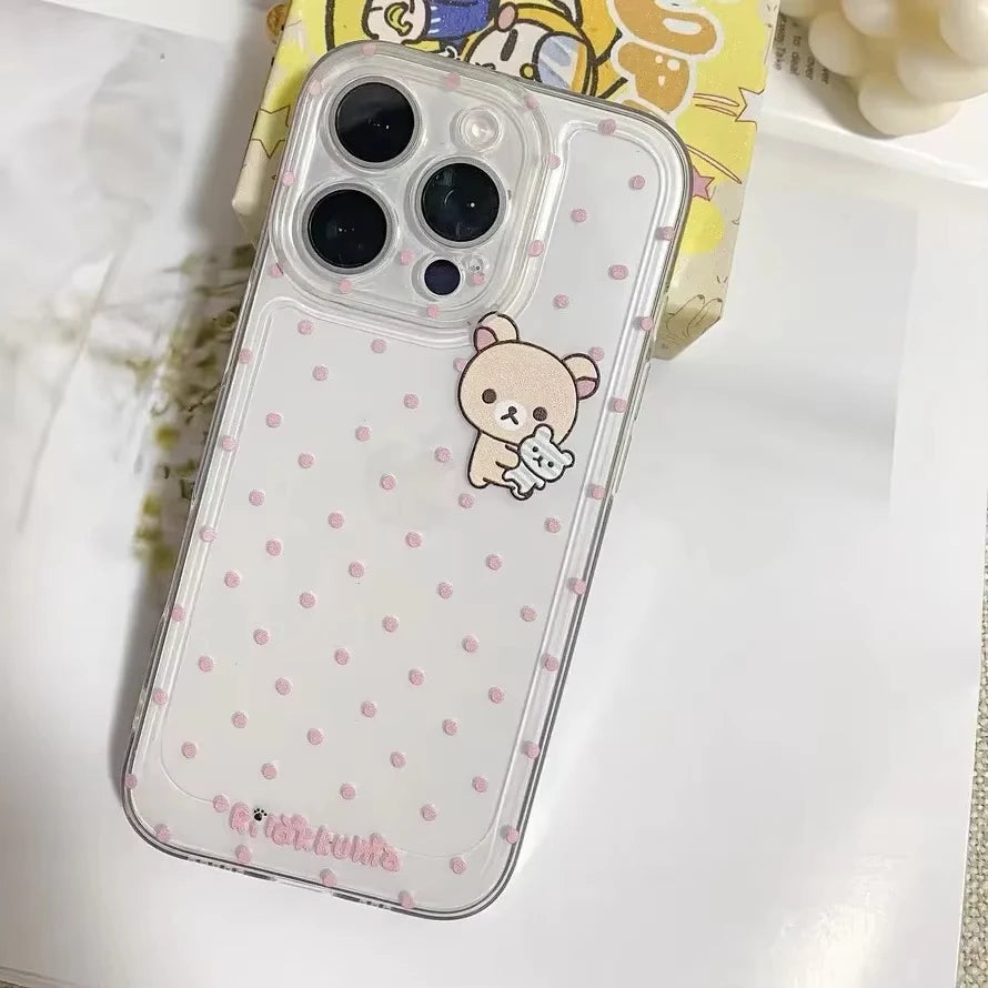 Lovely R-Rilakkuma Clear Case for iPhone 16 15 14 13 12 Mini 11 Pro Max XS X XR 8 7 Plus Shockproof Liquid Silicone Cover funda