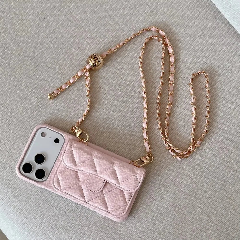 Adjustable Lanyard Shoulder Strap Luxury Leather Crossbody Case Card Holder Wallet for IPhone 13 14 15 16 17 Pro Max(No Logo)