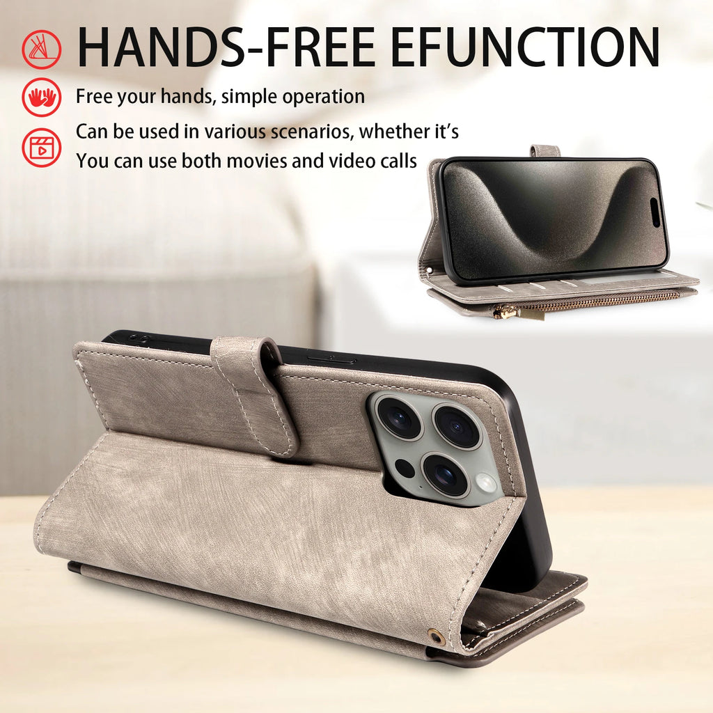 Zipper Magnetic Flip PU Leather Phone Case for IPhone 17Air 16e 15 14 13 12 11 Pro Max Anti-theft and Anti-fall Wallet Cover