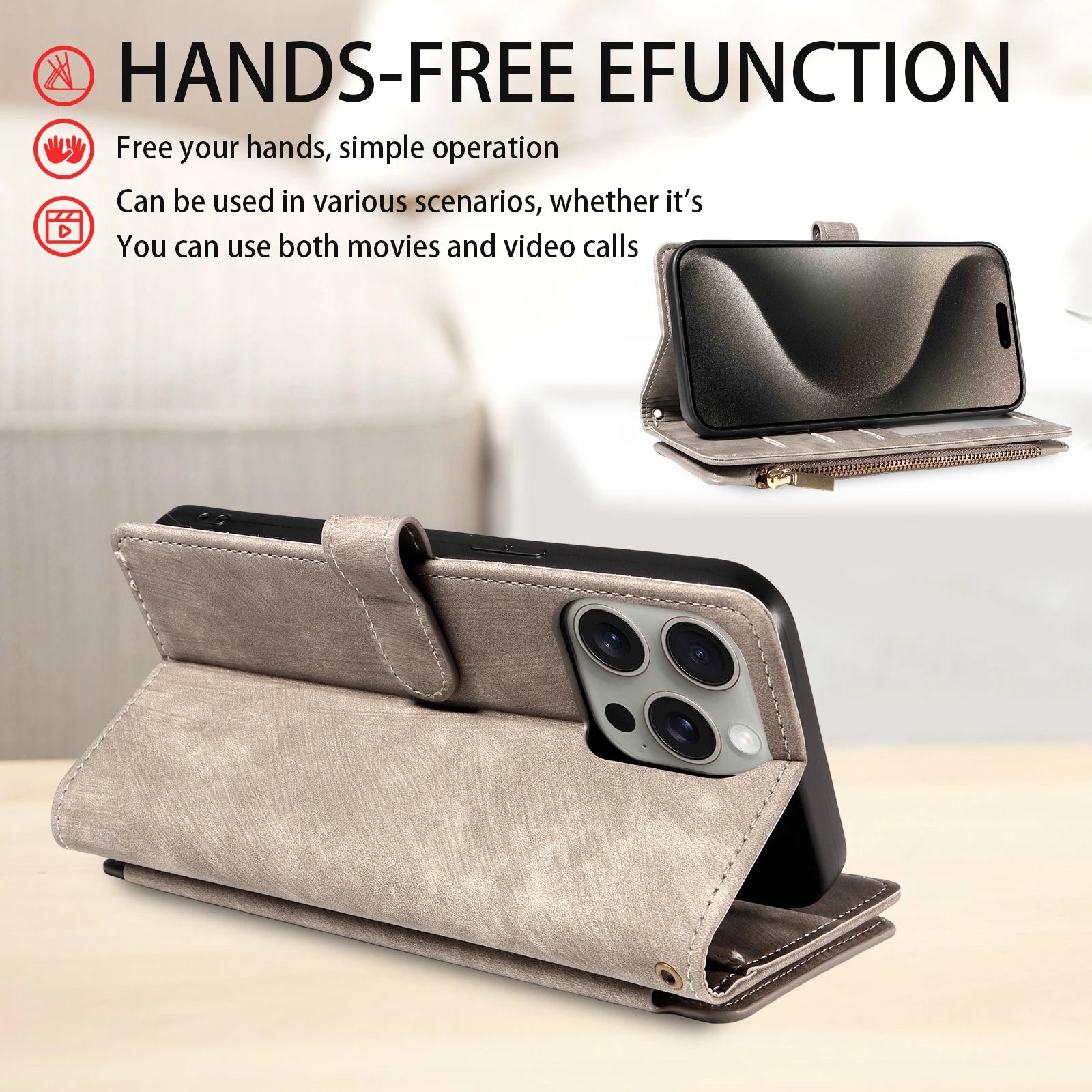Zipper Magnetic Flip PU Leather Phone Case for IPhone 17Air 16e 15 14 13 12 11 Pro Max Anti-theft and Anti-fall Wallet Cover