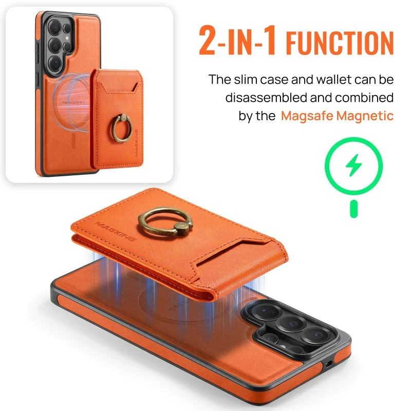 Ring Leather For Magsafe Wallet Phone Case for Samsung Galaxy S26 Plus S25 Ultra S24 FE S23 Cards Holder Flip Cover Hoesje Coque
