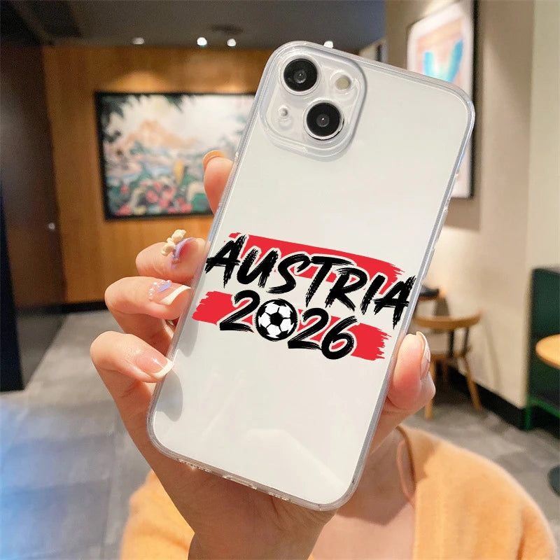 Austria Football Champion 2026 Phone Case For iPhone 17 16 15 14 13 12 11 Pro Max SE 7 8 Plus soft Shockproof TPU Clear Cover