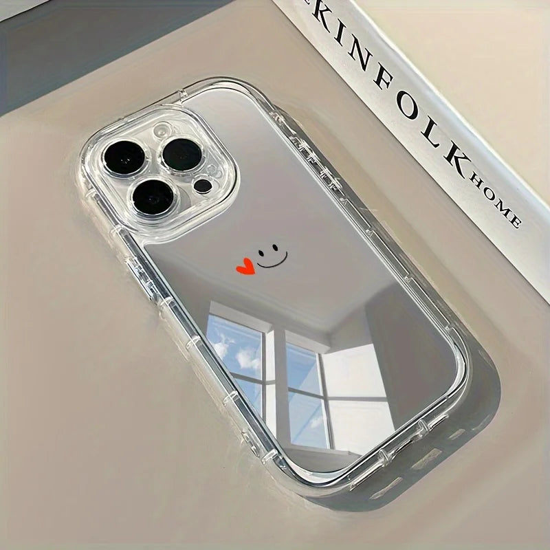 Red Heart Smile Creative Shockproof Mirror Phone Case For iPhone 17 16 15 14 Pro Max 13 12 11 Pro XR XS 7 8 Plus 16E Girl Cover