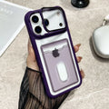 Luxury Slot Card Holder Wallet Clear Case For iPhone 11 12 13 14 15 16 17 Pro Max Air Fold Lens Stand Holder Shockproof Cover
