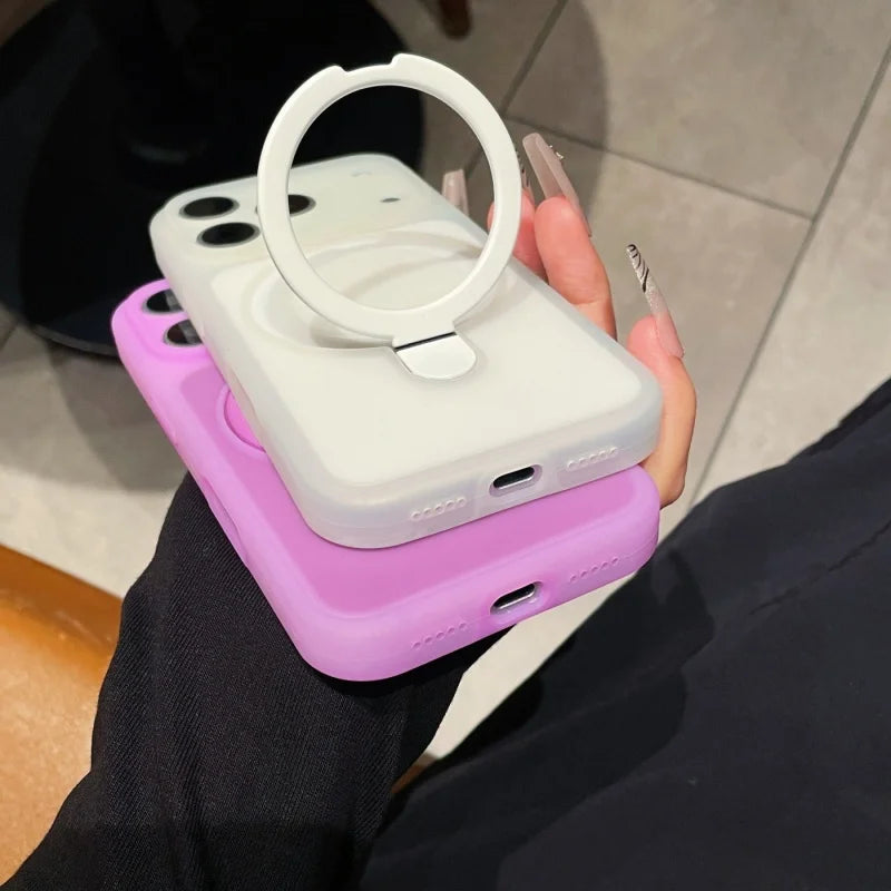 For iPhone 17 Pro Max Luxury Liquid Silicone Magsafe Charger Magnetic Holder Stand Phone Case For 13 14 15 16 Protective Cover