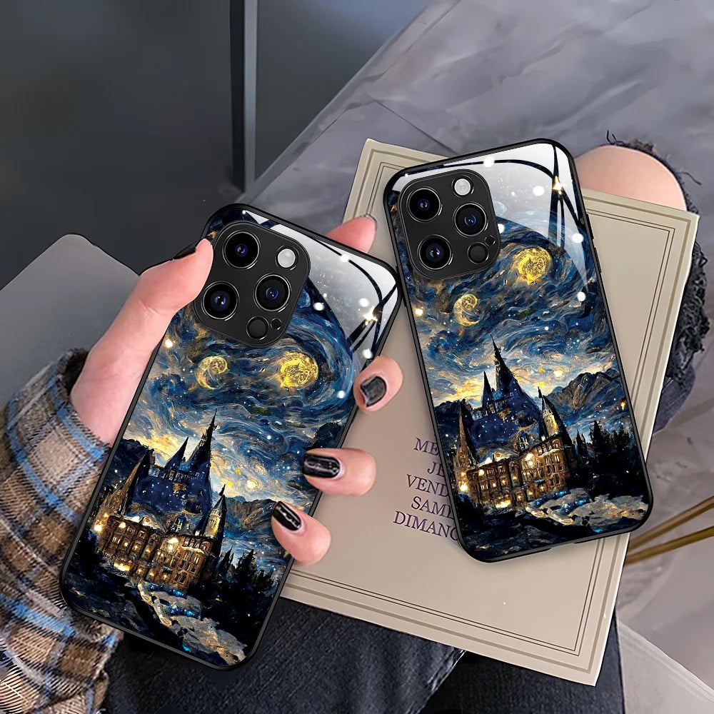 Tempered Glass Case For iPhone 12 Pro Max Cases iPhone 17 Air 16 15 14 13 12 11 Pro Plus X XS XR 7 8 SE Funda Cosmic World Cover