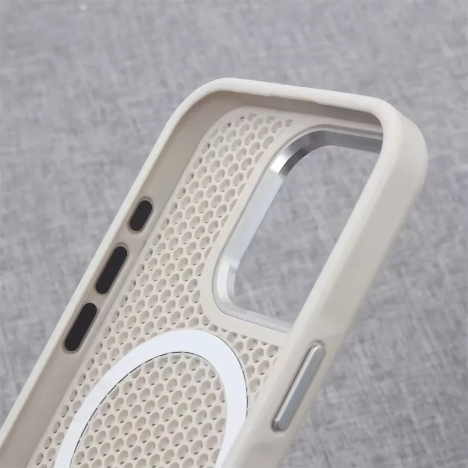 Heat Dissipation Mesh Magnetic Case for IPhone 17Pro 16 15 14 Plus 13 12 Pro Max Metal Lens Breathable Armor for Magsafe Cover