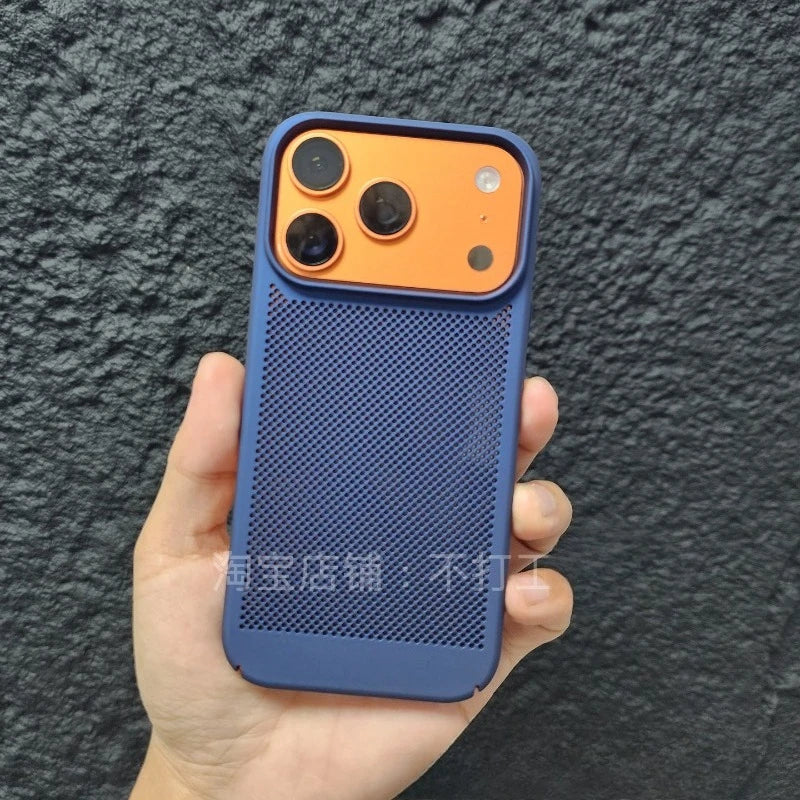 New Honeycomb Heat Dissipation Phone Case For iPhone 16 15 14 13 17 Pro Max Plus Cooling Breathable Solid Color Shockproof Cover