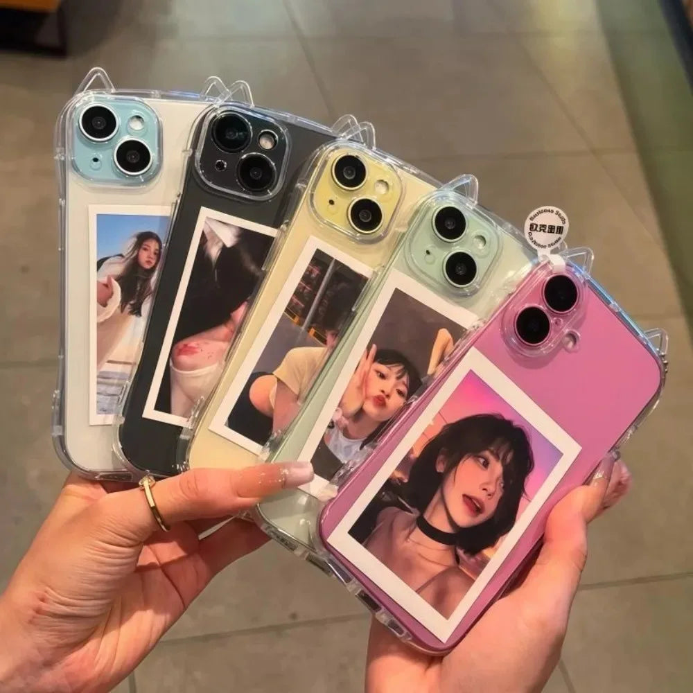 Fashion Clear 3D Cute Cat Ears Phone Case For iPhone 17 Air 16 E 15 14 13 12 11 Pro Max Mini 17 Pro Shockproof Soft TPU Cover