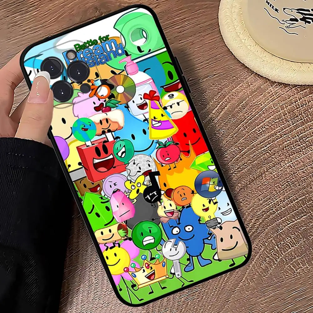 Anime Bfdi Battle For D-Dream Island Phone Case For Iphone 16 15 17 13 14 12 11 Pro Max Plus Black Shell Cover Case