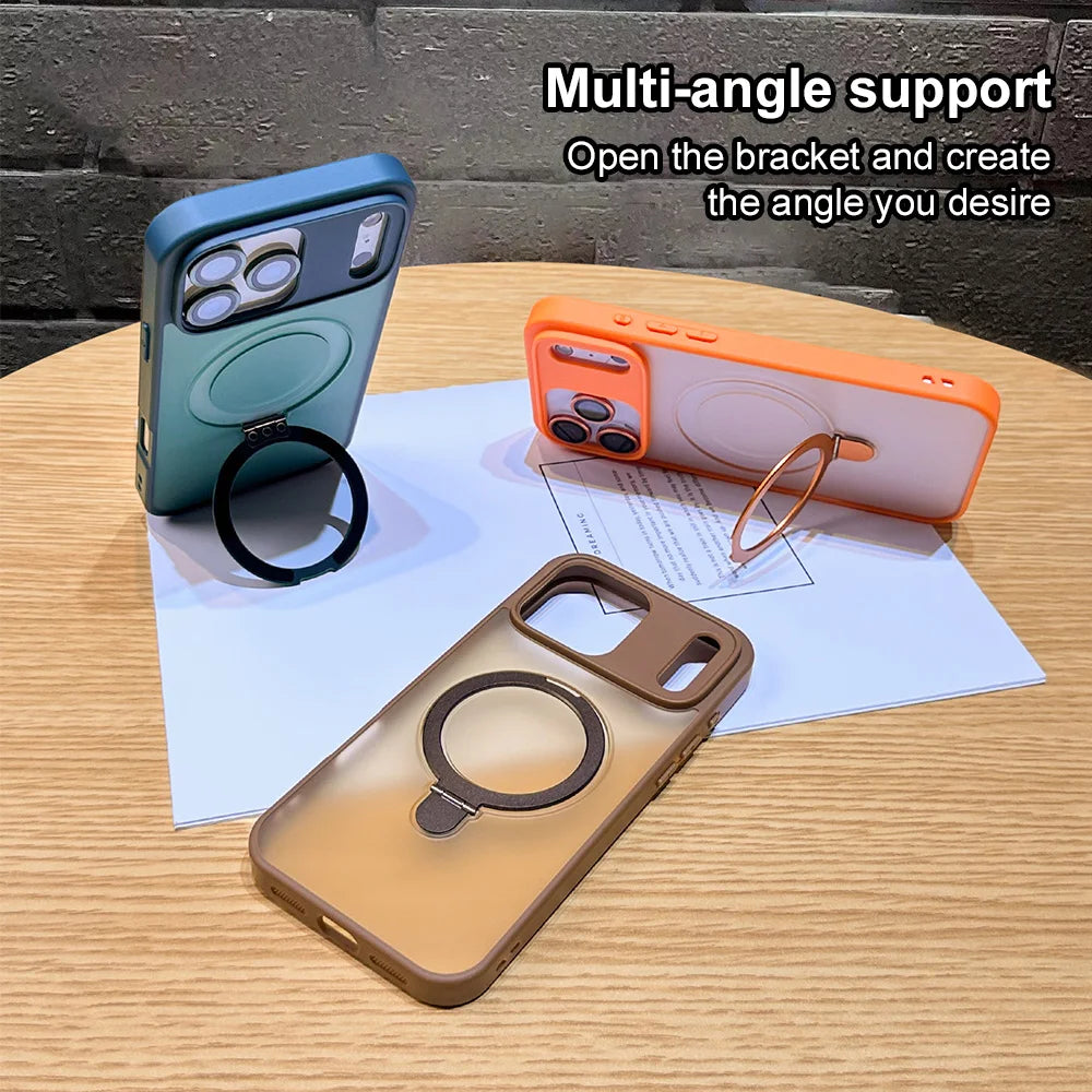 Luxury For Magsafe Wireless Charge Case For iPhone 17 16 15 Plus 14 13 12 11 Pro Max Camera Protect Magnetic Ring Bracket Cover