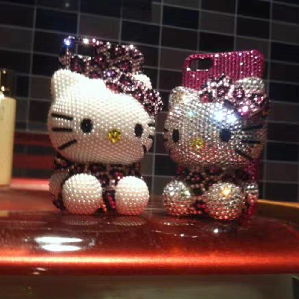 Hello Kitty Rhinestone Bling Crystal Phone Case Chain For iPhone17 16 15 14 13 12 11Pro Max X Xs XR 7 8 Plus Transparent Bumper
