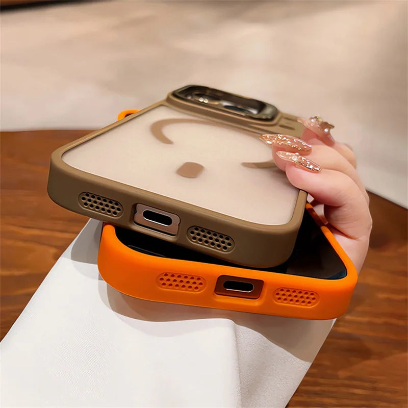 Magnetic Official Matte Color For Magsafe Case For iphone 17 Air 16 15 14 13 12 11 Pro Max Wireless Charging Lens Stand Cover