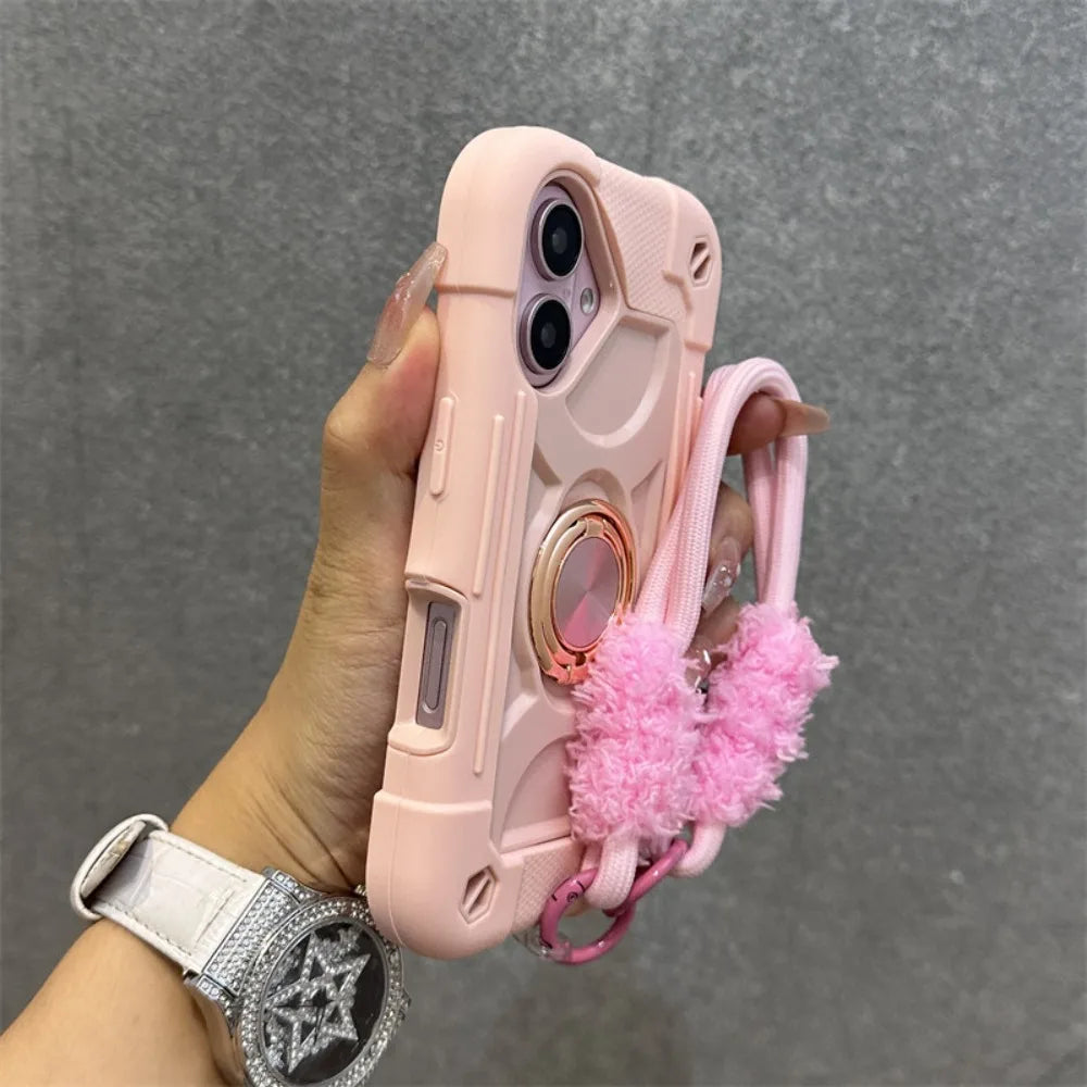 For iPhone 16 Pro Max Case Black Dual Finger Ring Thick Airbag Shockproof Compatible with iPhone 15 14 13 12 11