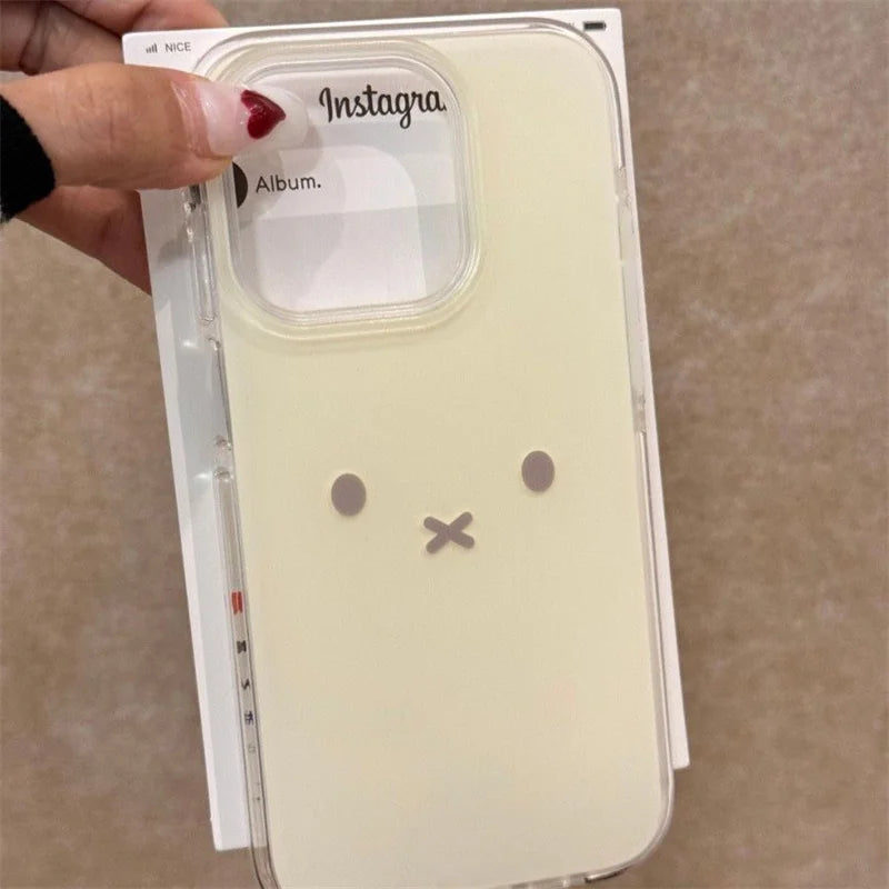 Large hole translucent painted rabbit expression phone case for iPhone 11 12 13 14 15 16 17 pro max