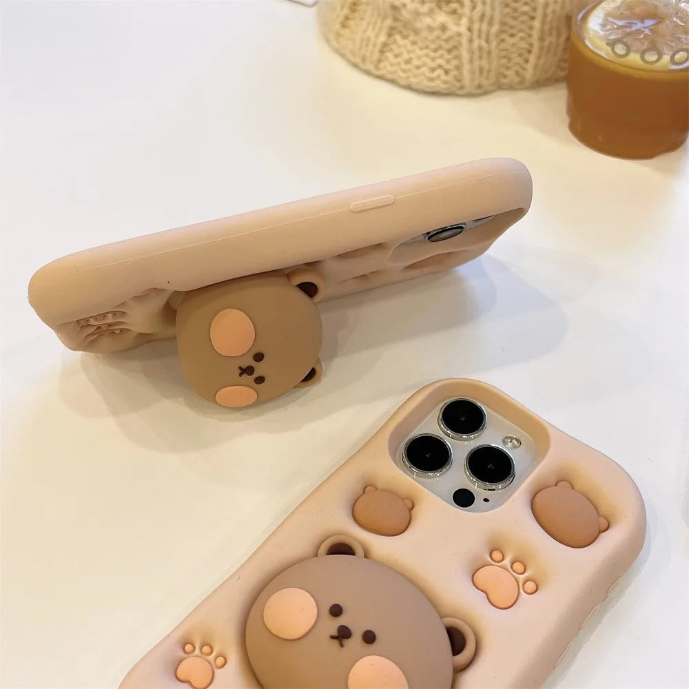 Cartoon Bear Phone Cases For iPhone 16 Plus 15 14 13 12 11 Pro Max X XR XS Max 6 7 8 Plus SE Soft Silicone Cover With Holder