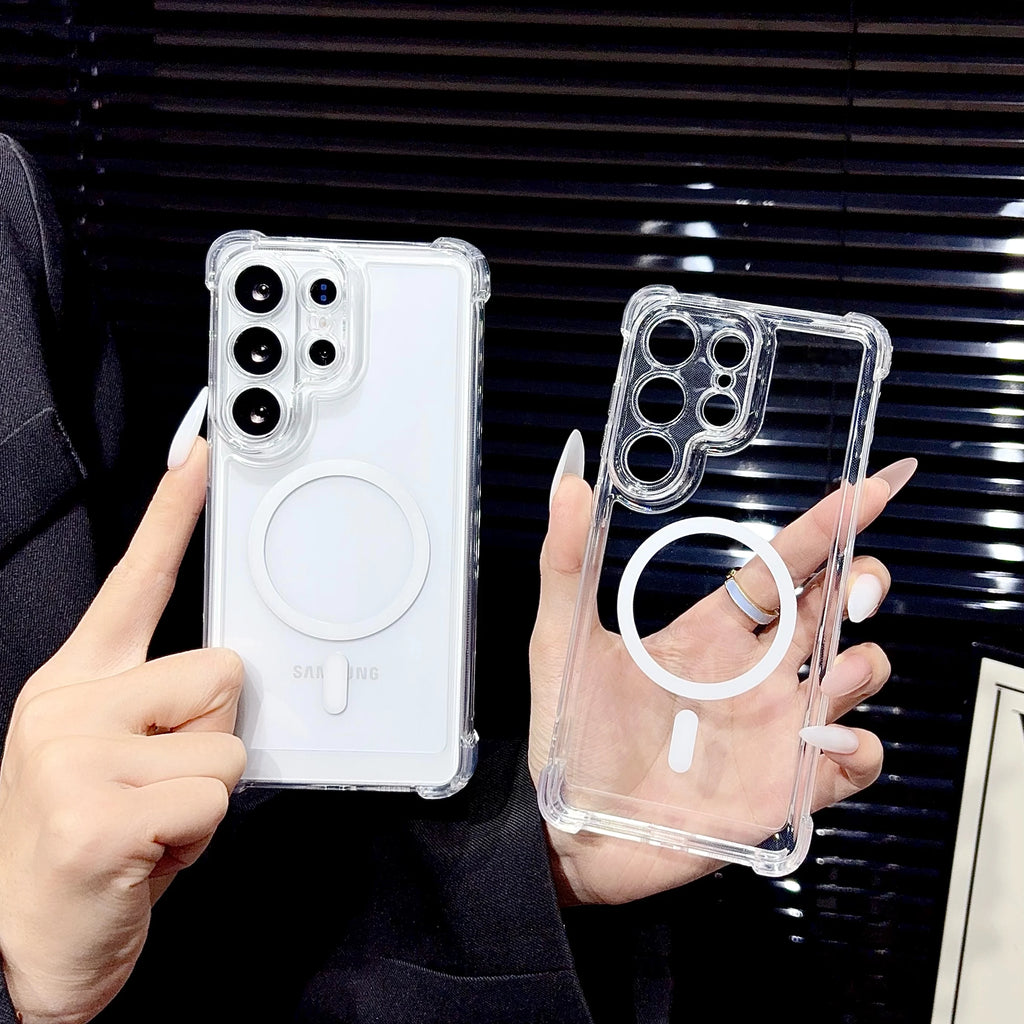 For Magsafe Case Samsung Galaxy S26 S25 S24 S23 S21 S20 FE S22 Note20 Ultra 10 Plus Magnetic Transparent Shockproof Cover