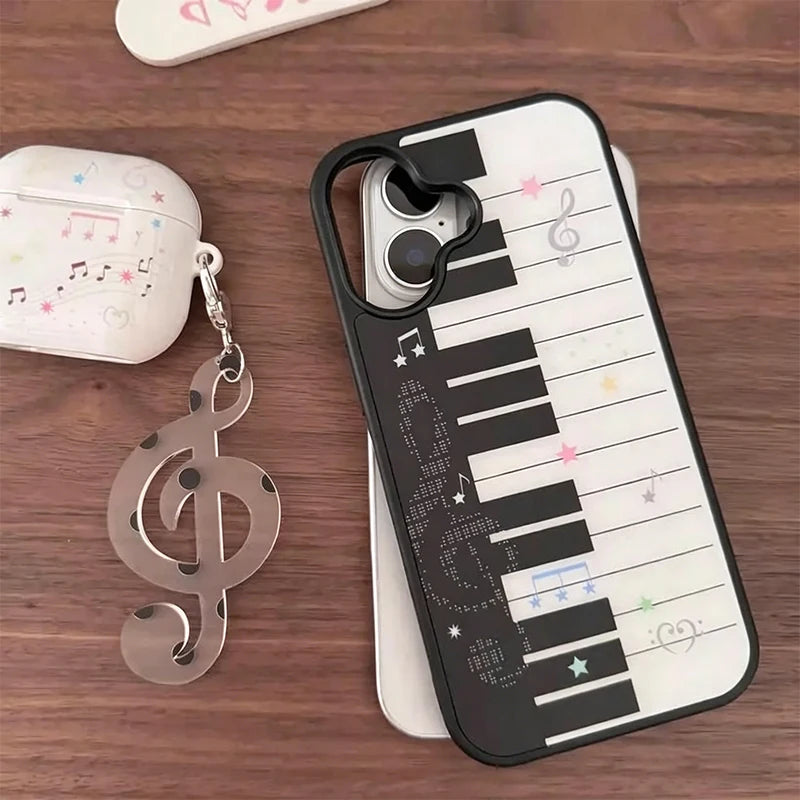 Korean Ins Art Piano Key Notes Creative Exquisite Cute Phone Case For iPhone 17 16 15 14 13 12 11 Pro Max 14 15 Plus Y2K Cover