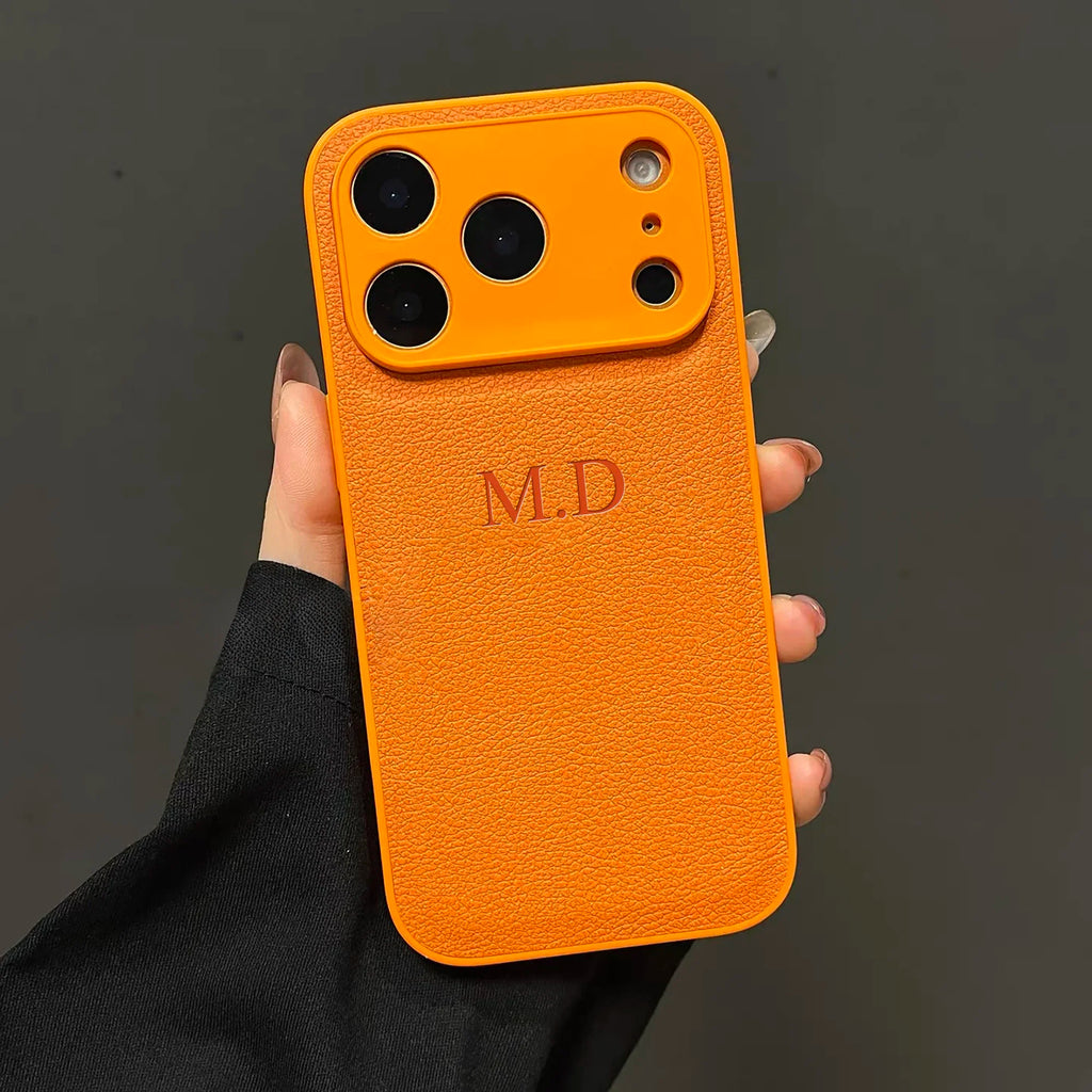 Custom Name Phone Case For iPhone 17 16 15 14 13 Pro Max Plus Air 3D Hot Stamping Faux Leather Cover Couple Gift
