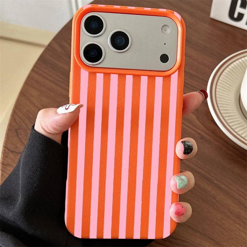 Minimalist INS Phone Case For iPhone 17 16 15 Pro Max XS X XR 7 8 Plus 16E 16 17 13 14 12 11 Pro Colorful Striped Couple Cover