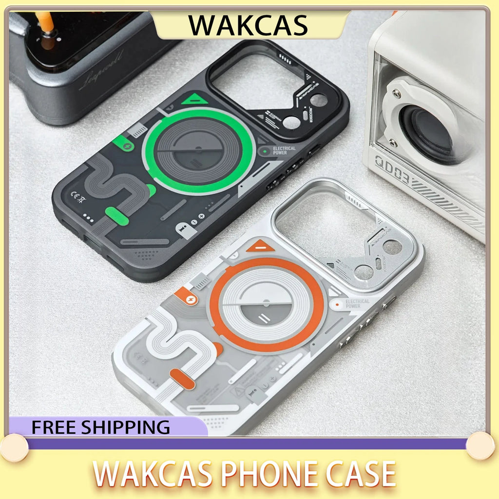 Wakcas Color Blocking Mechanical Phone Case for iPhone 17/17 ProMax Frosted Protective Case Magnetic Suction Original Phone Case