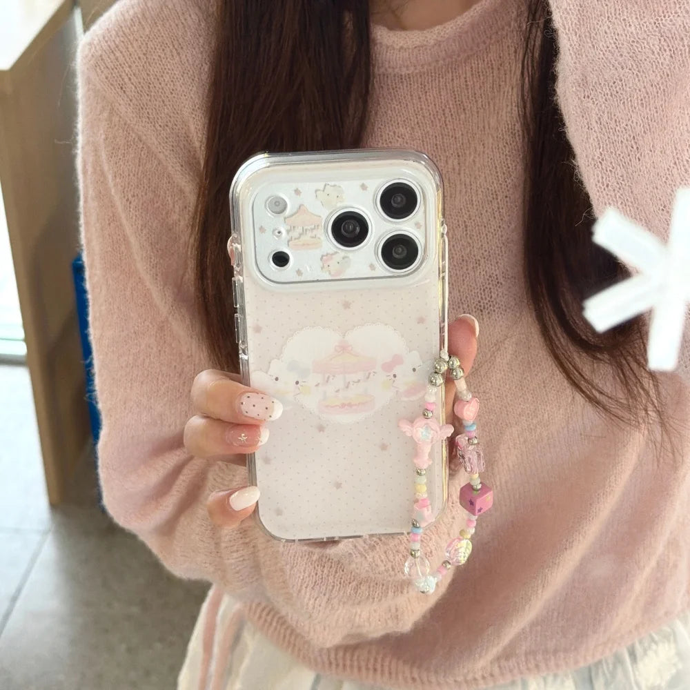Korean Hello Kitty Glitter Cute Angel KT Cat Phone Case For iPhone 17 16 15  Pro Max Cover With Chain Shockproof Cases Funda