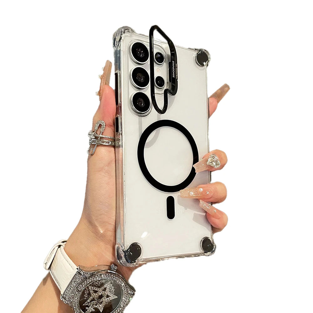 Magnetic Flip Stand Case For Samsung Galaxy S25 S24 S23 S22 Ultra Plus FE for Magsafe Wireless Charge Acrylic Shockproof Cover