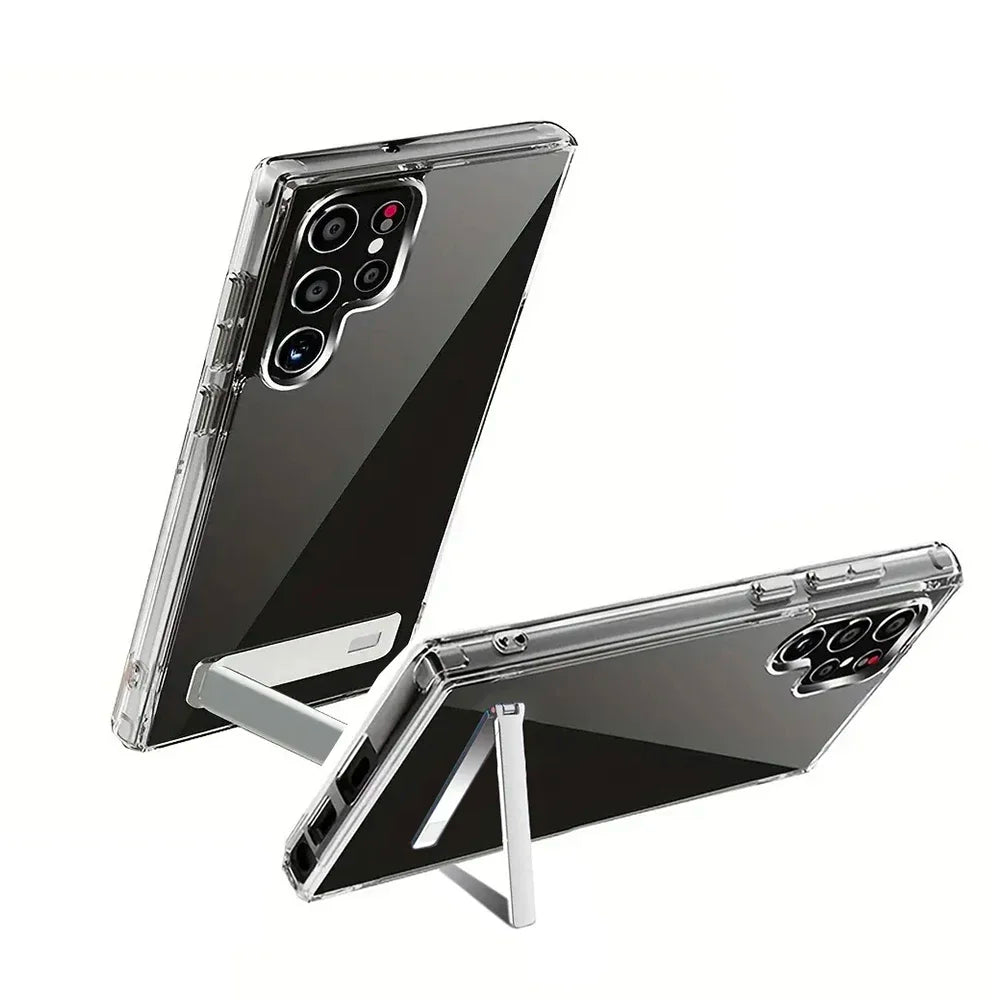 UYUXIO Kickstand Clear Mobile Phone Case for Samsung Galaxy S26 S25 Ultra Plus S24 S23 FE S22 Stand Cases Back Cover with Holder