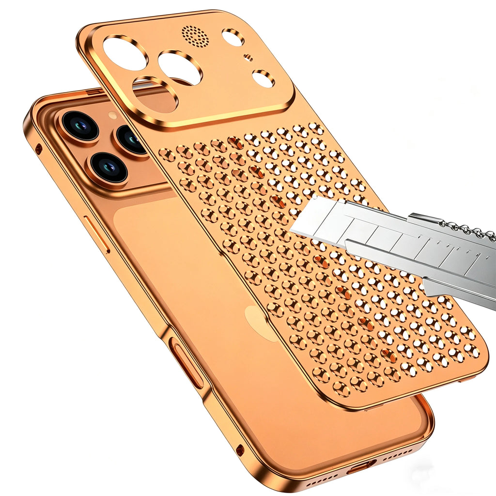 luxury Metal aluminium grid Cooling Phone Case For iPhone 17 15 14 13 12 16 Pro Max Aromatherapy Diffuser Detachable Rear Cover