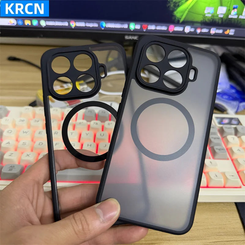 Anti-yellow Acrylic Clear Matte Translucent Magnetic Holder Case for Xiaomi 17T 17T Pro Hard Back Camera Protect Anti-drop Cover