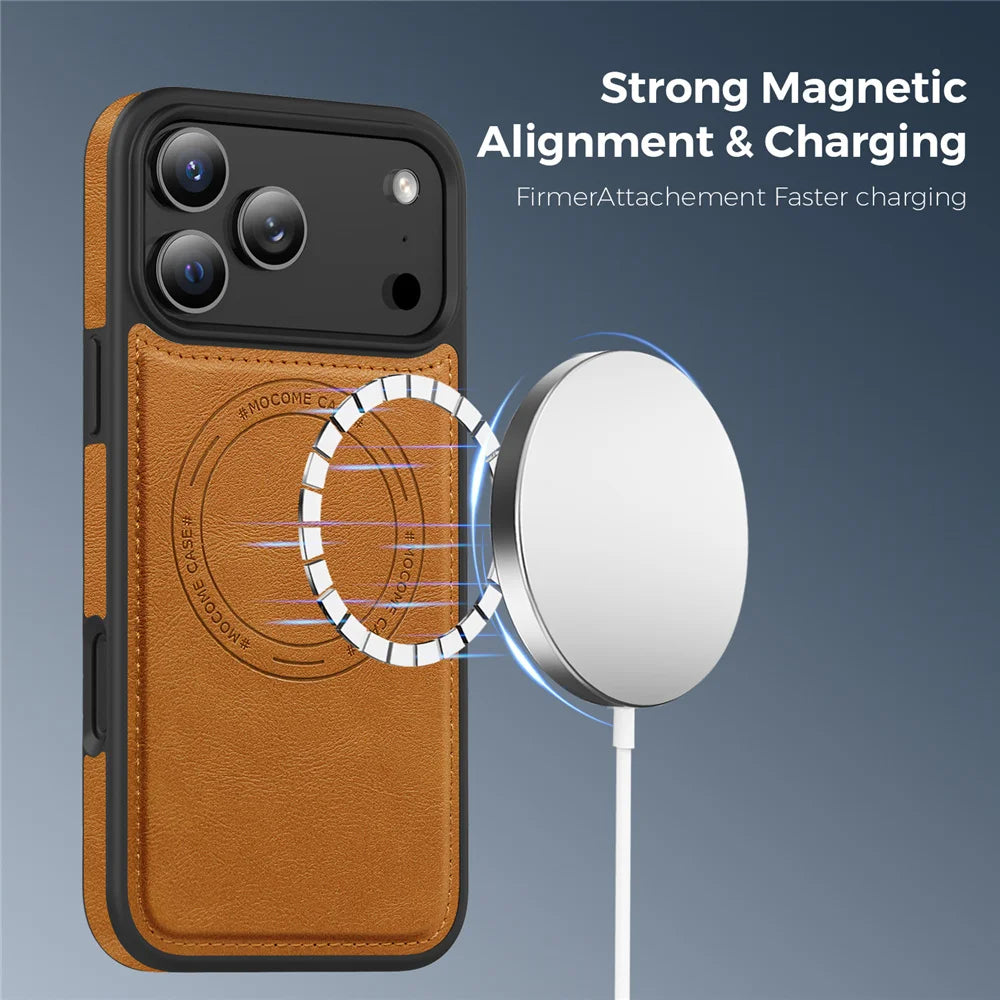 Magnetic Wireless Charging Back Leather Case For apple iPhone 17 Pro Max Air 16e 17e 16 15 14 Plus 13 Shockproof Magsafe Cover