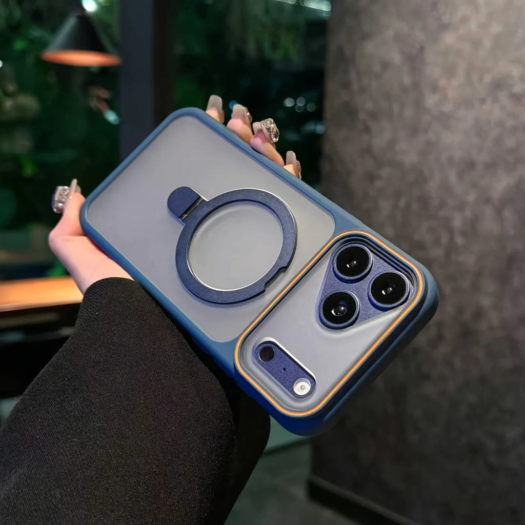 Translucent Magnetic Bracket for Magsafe Phone Case for IPhone 17 13 12 11 Pro Max 16 15 14 Plus Frosted Lens Frame Back Cover